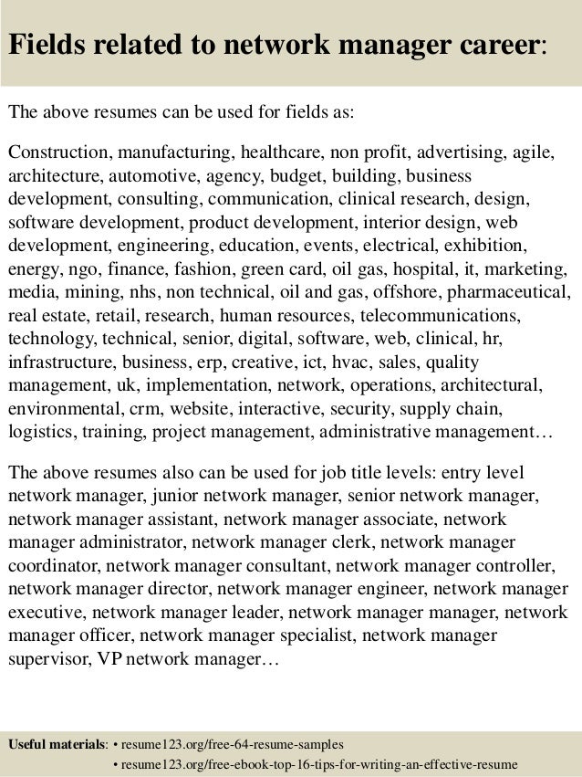 top 8 network manager resume samples