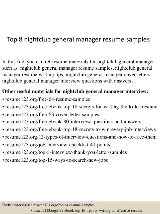 top 8 nightclub general manager resume samples general sample resumes