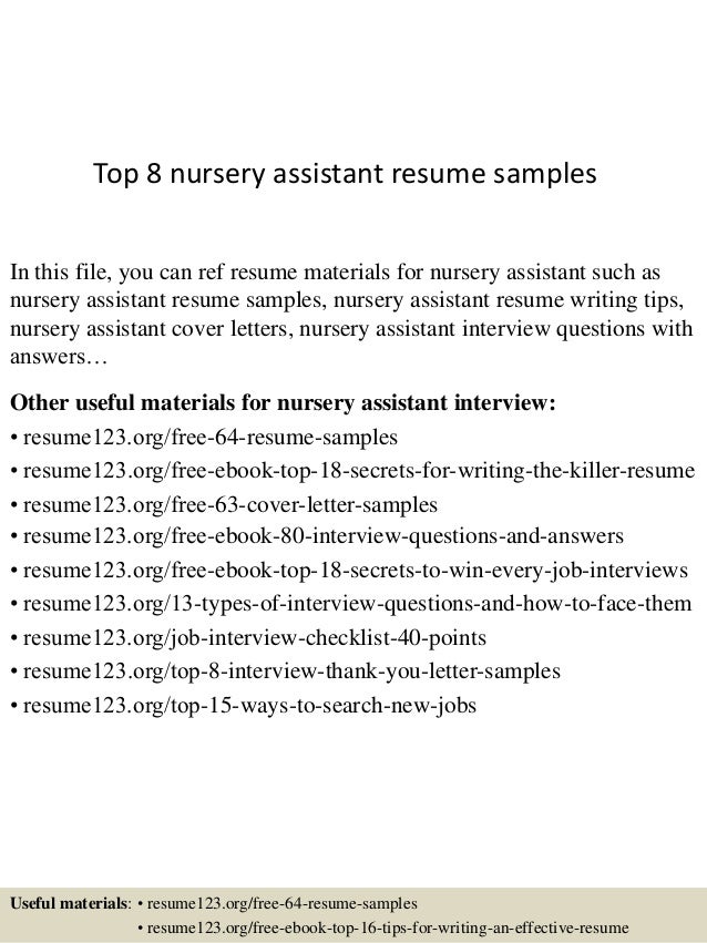 Top 8 nursery assistant resume samples
