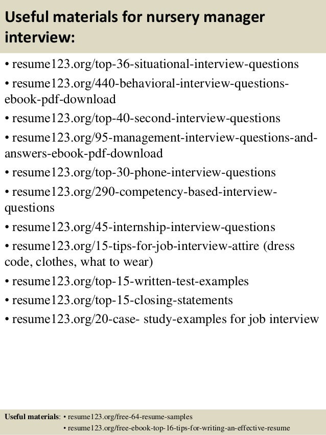 nursery manager resume samples