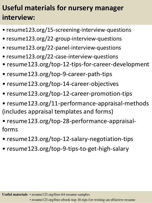 nursery manager resume samples