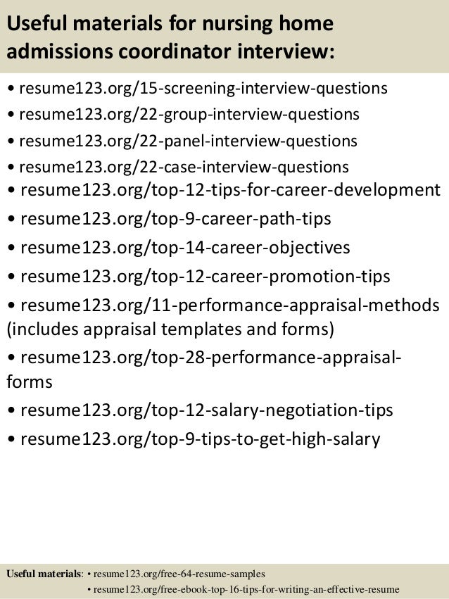 Nursing home admissions coordinator resume