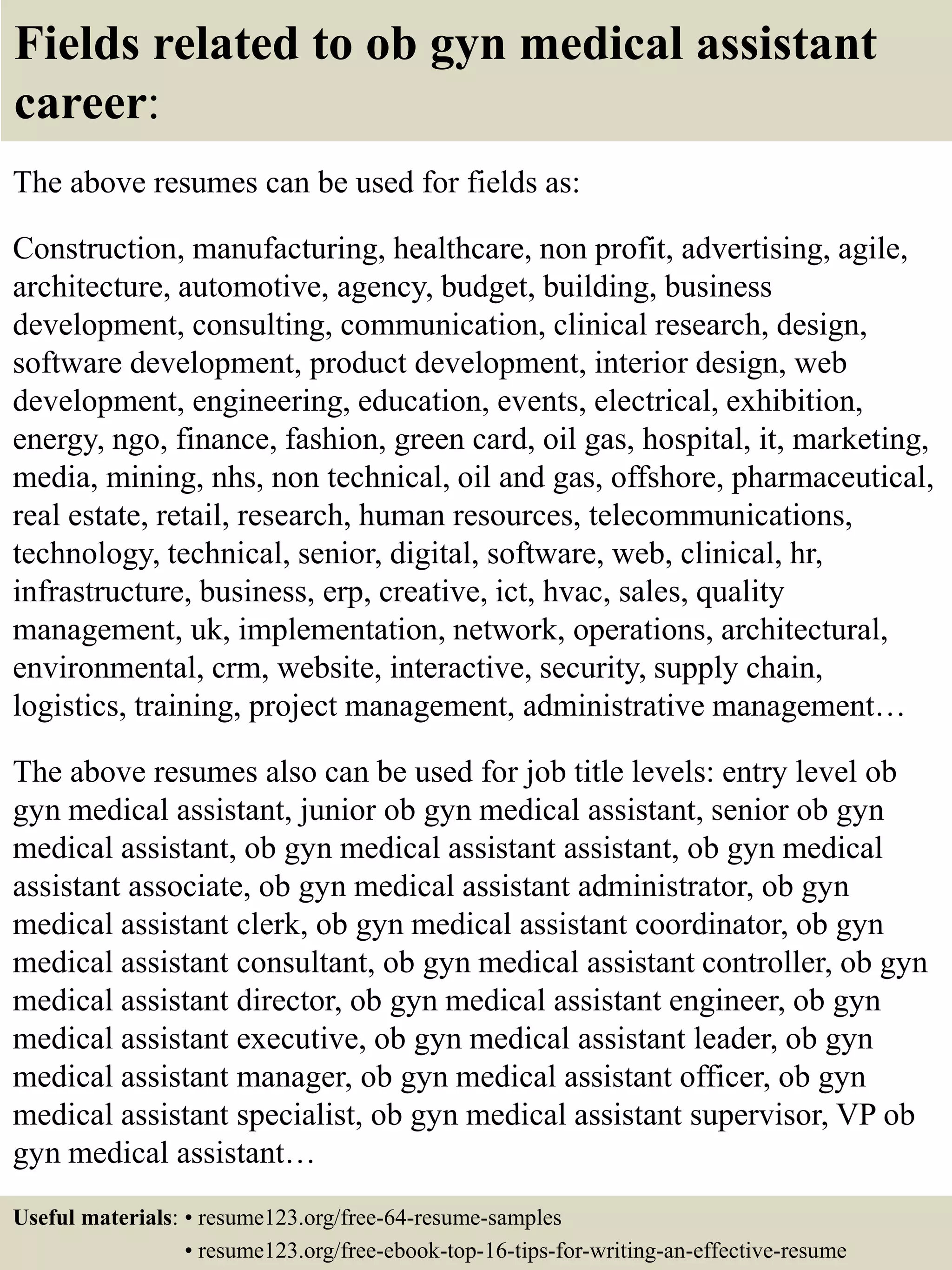 Top 8 ob gyn medical assistant resume samples | PPTX