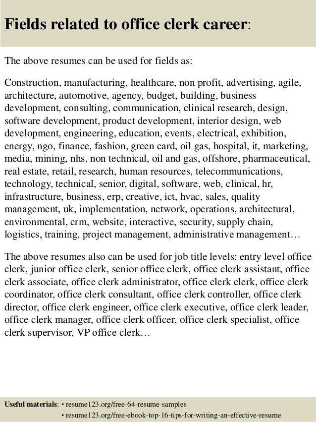 Top 8 office clerk resume samples