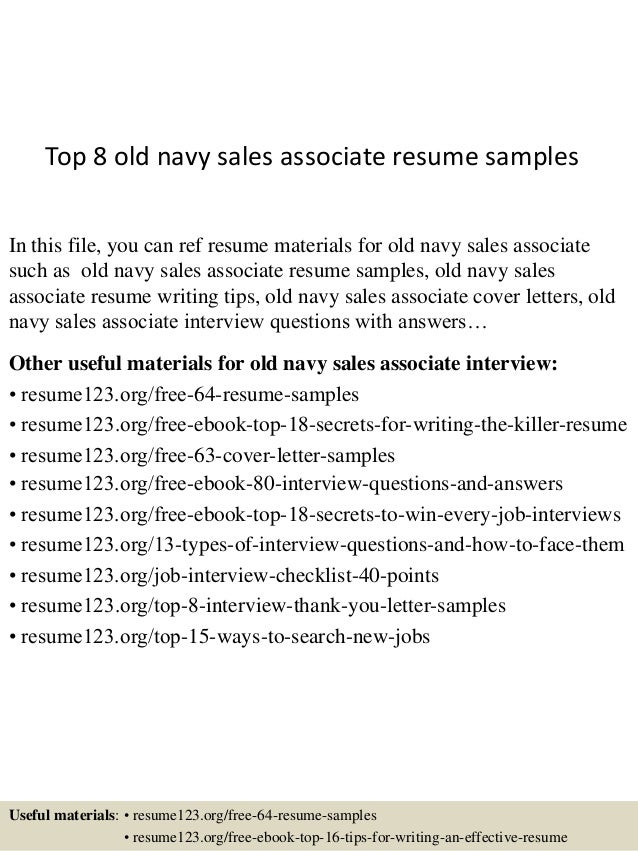 Top 8 old navy sales associate resume samples