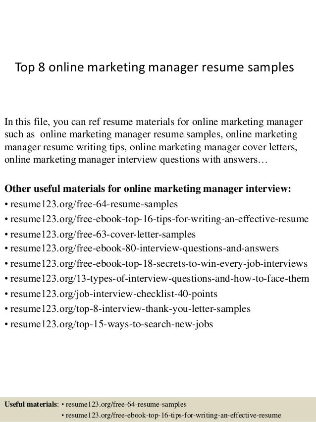 sample online marketing manager resume