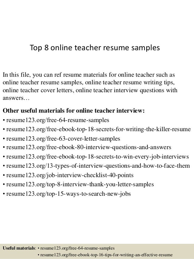 top 8 online teacher resume samples