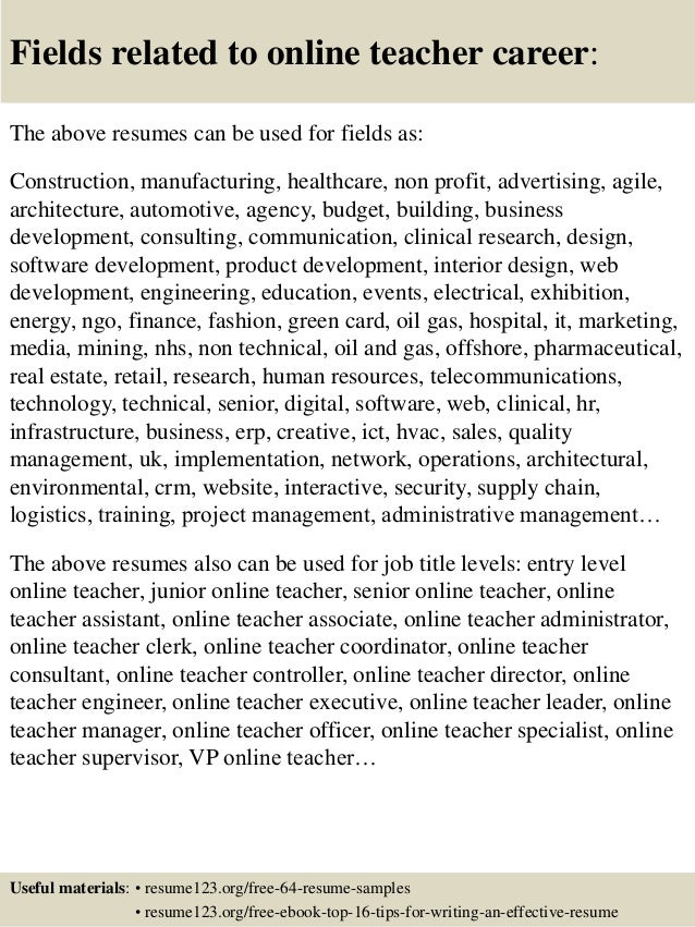 top 8 online teacher resume samples educational resume samples