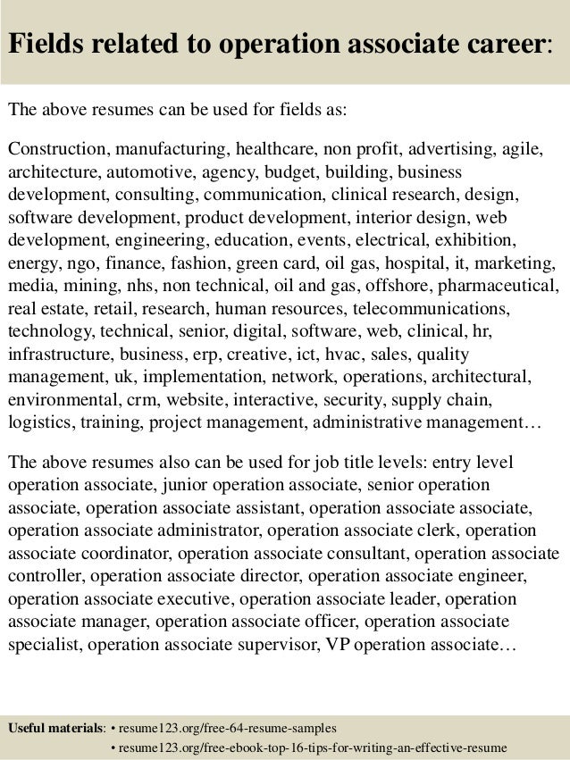 top 8 operation associate resume samples operations assistant resumes