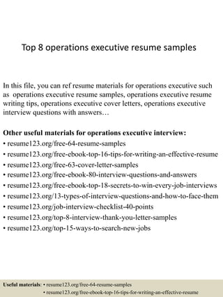 Top 8 operations executive resume samples