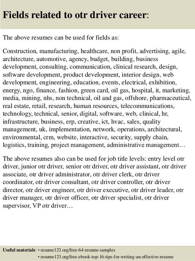top 8 otr driver resume samples
