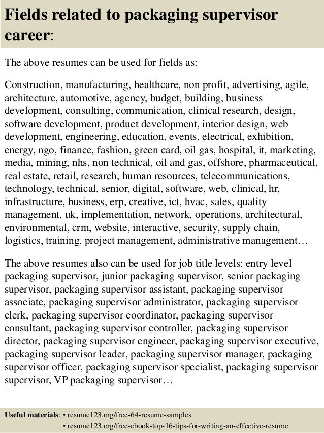 top 8 packaging supervisor resume samples consulting resumes examples