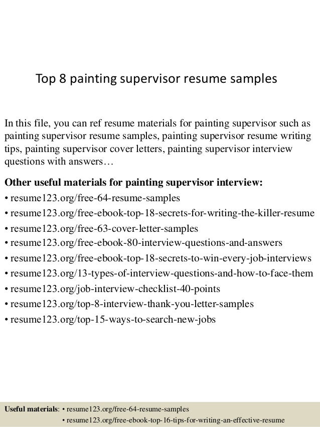 Top 8 painting supervisor resume samples