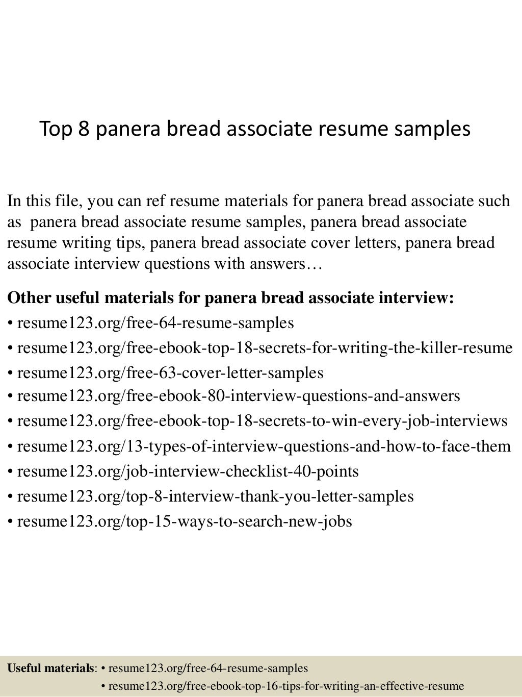 Top 8 panera bread associate resume samples