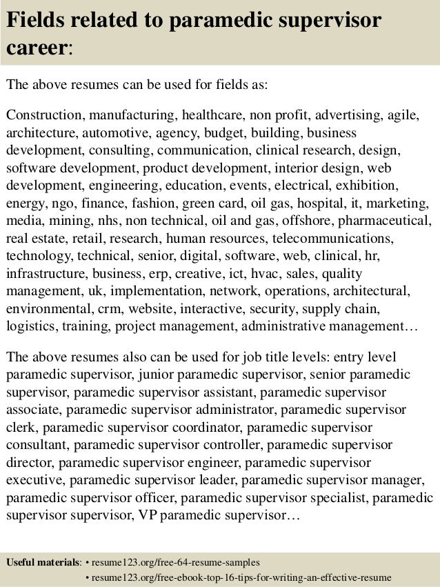 paramedic job description for resume