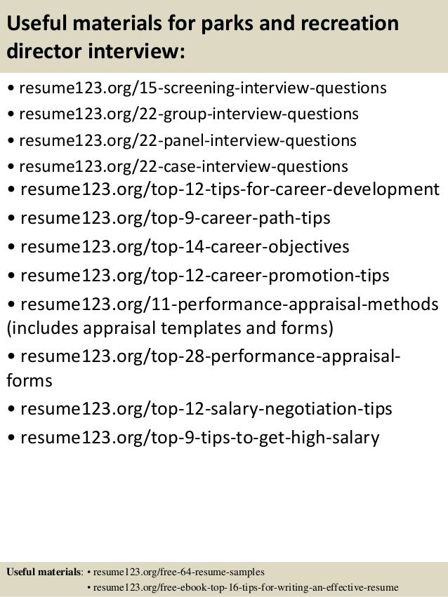 Parks and recreation resume examples