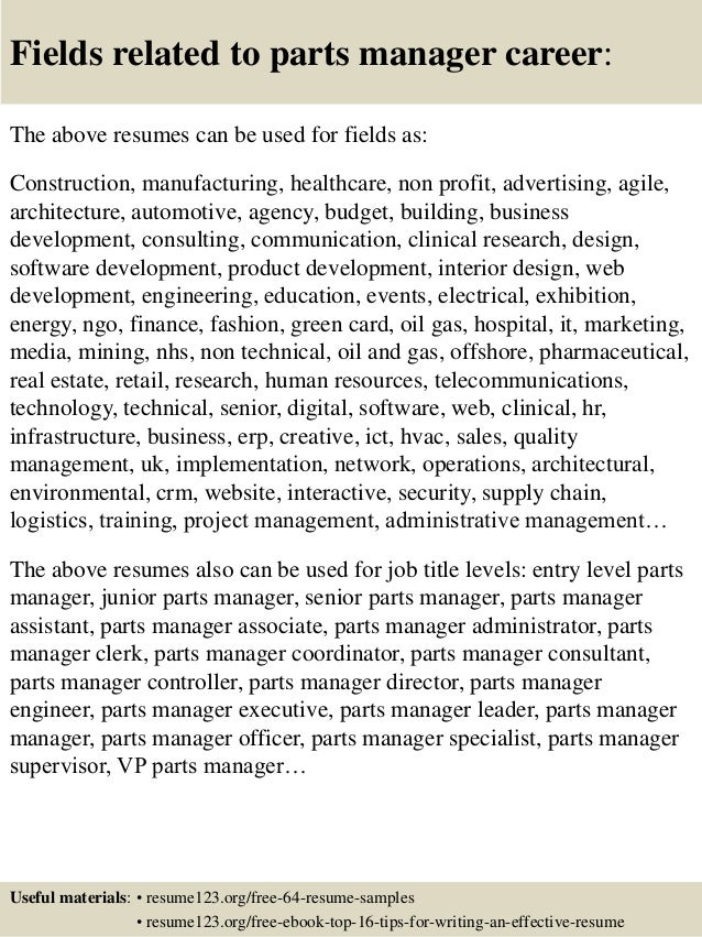 parts manager resumes
