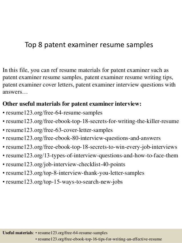 Top 8 Patent Examiner Resume Samples