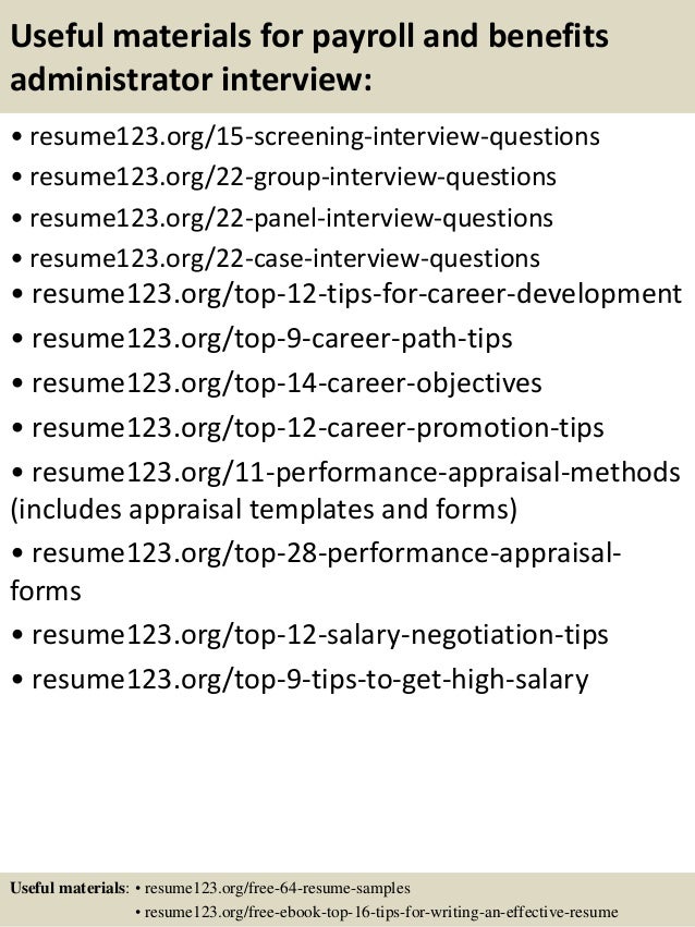 Payroll and benefits administrator resume