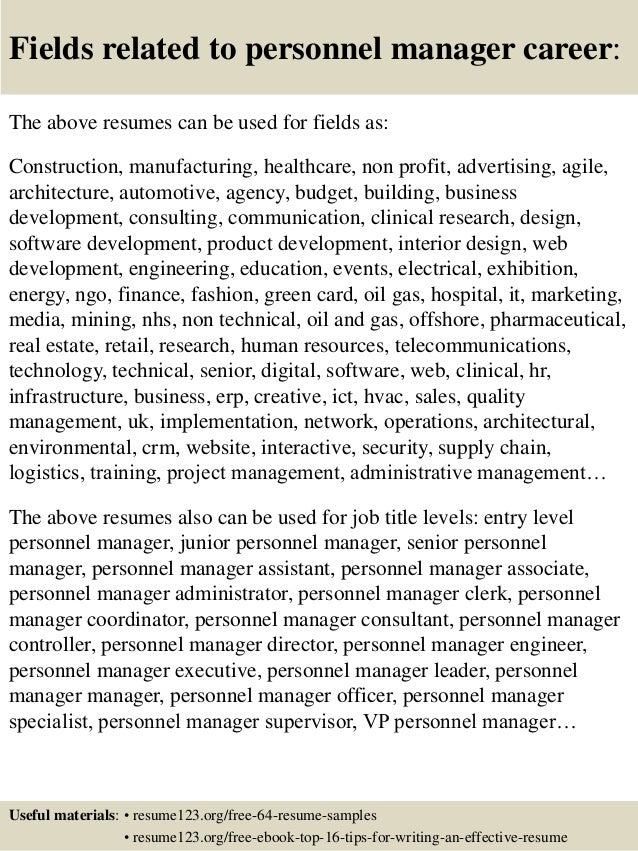 personnel manager resume