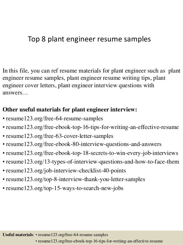 top 8 plant engineer resume samples plant engineer resumes