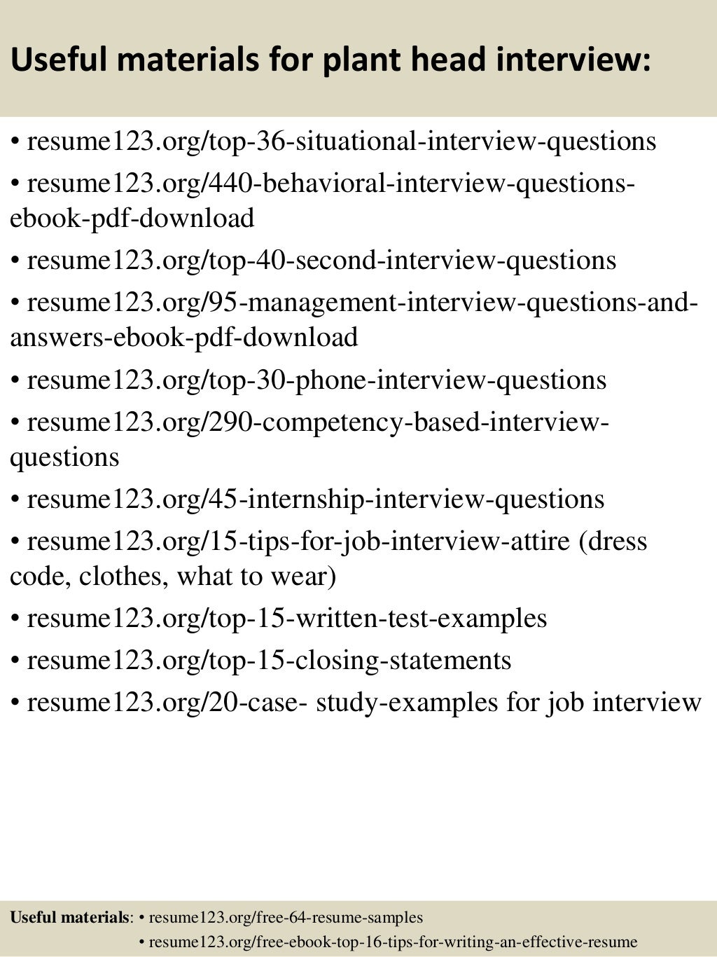 Top 8 plant head resume samples