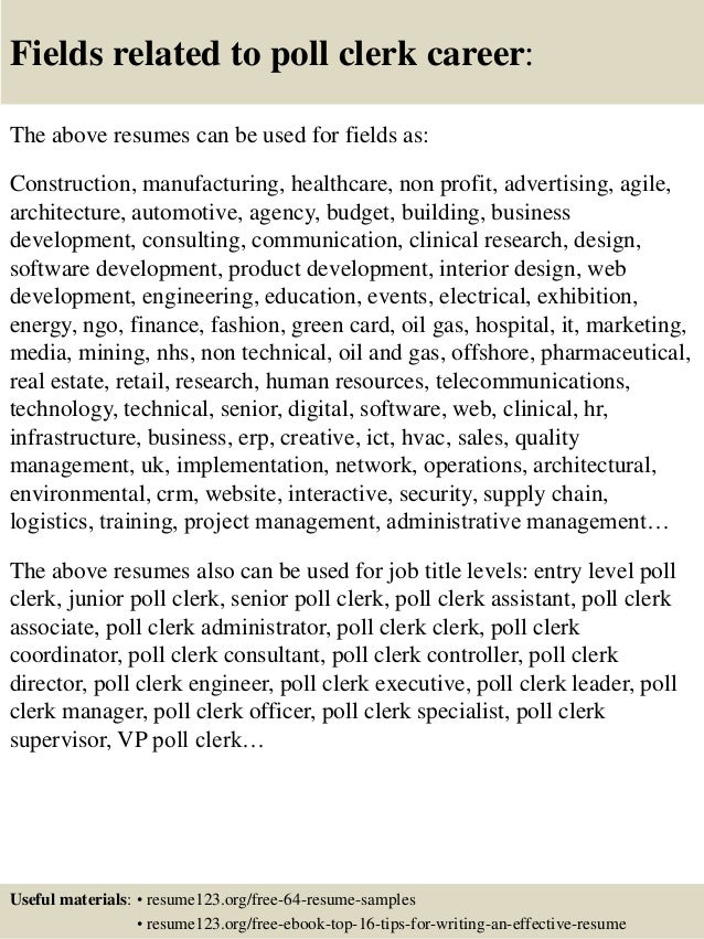 Top 8 Poll Clerk Resume Samples