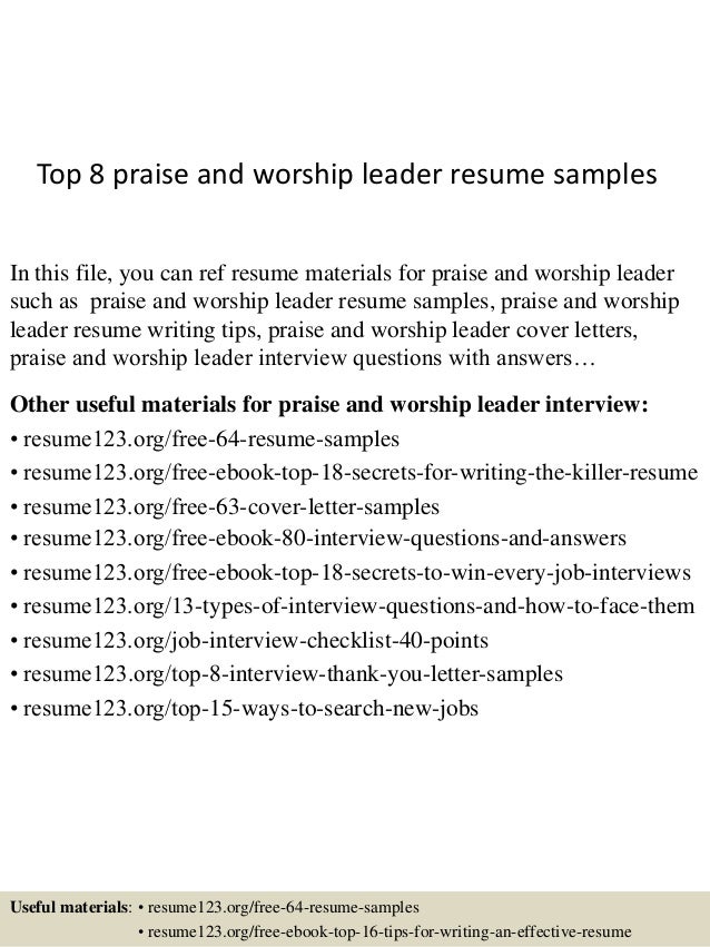 Top 8 praise and worship leader resume samples