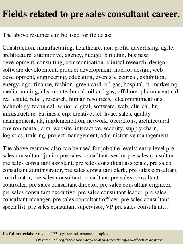 Resume for pre sales consultant