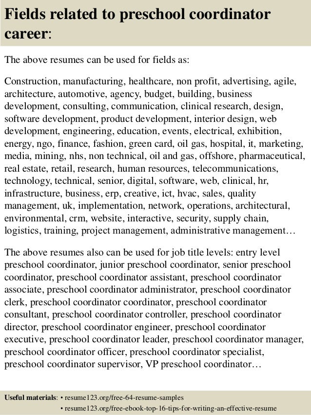 top 8 preschool coordinator resume samples