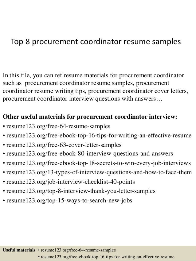 top 8 procurement coordinator resume samples procurement coordinator resumes