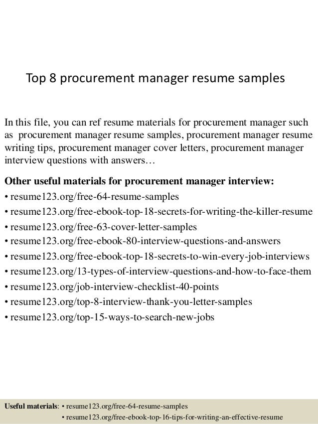 Top 8 Procurement Manager Resume Samples