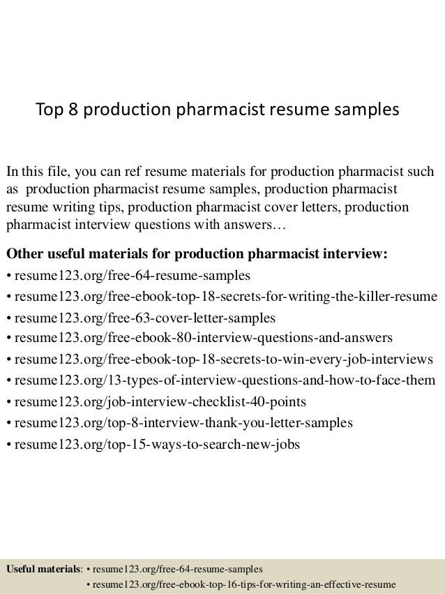 top 8 production pharmacist resume samples staff pharmacist resumes