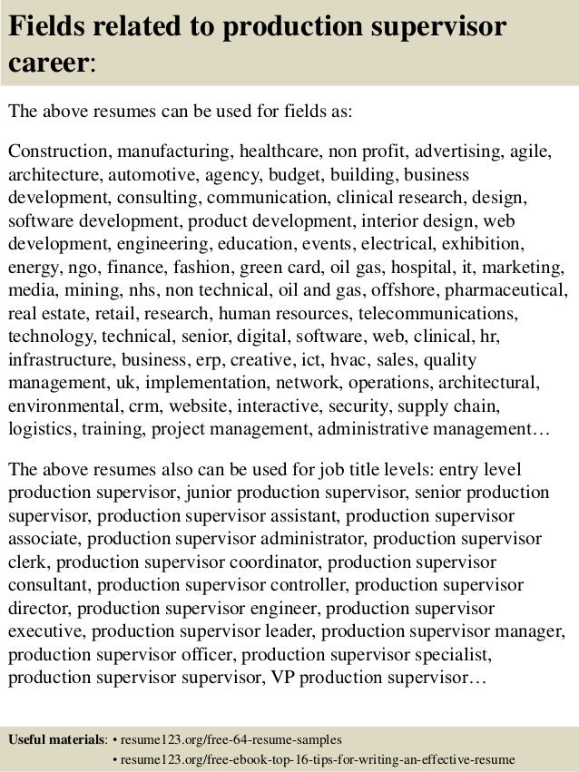 top 8 production supervisor resume samples production supervisor resumes