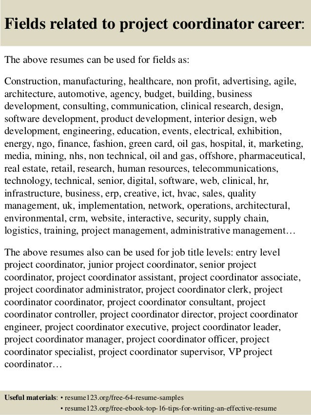 top 8 project coordinator resume samples sample resume for project coordinator