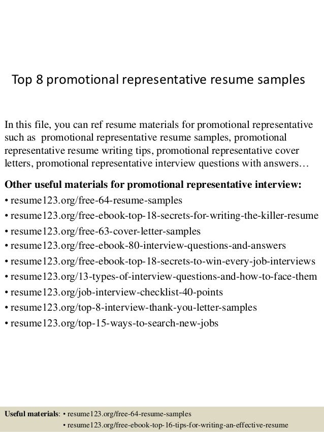 Promotional sales representative resume