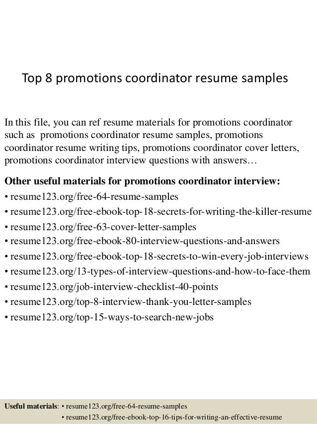 top 8 promotions coordinator resume samples resume promotion