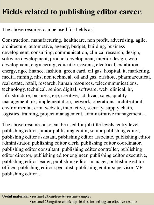 top 8 publishing editor resume samples