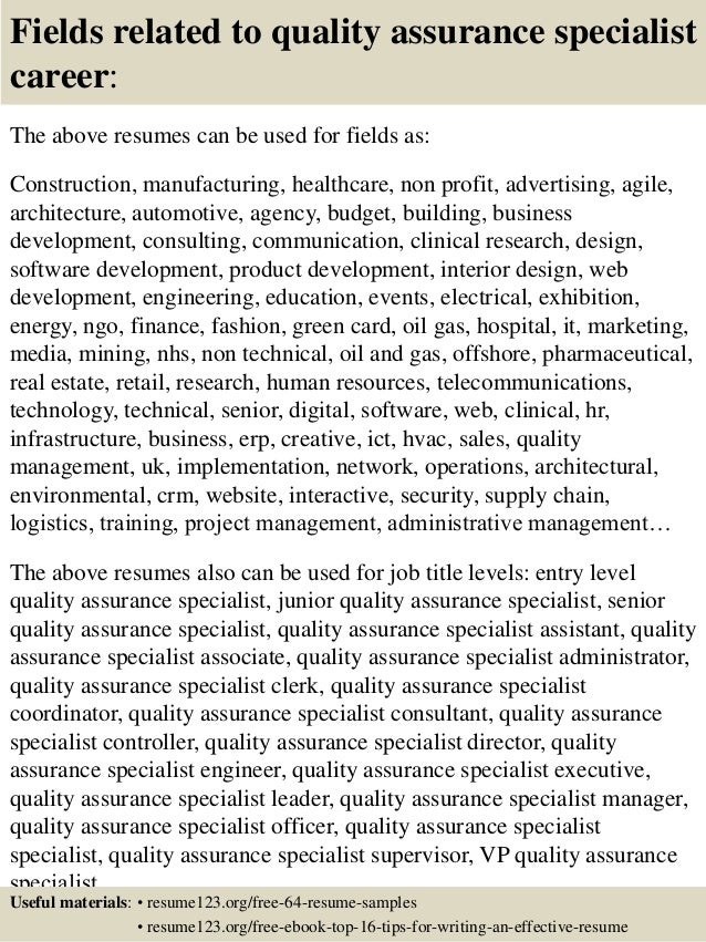 technology quality assurance specialist resume