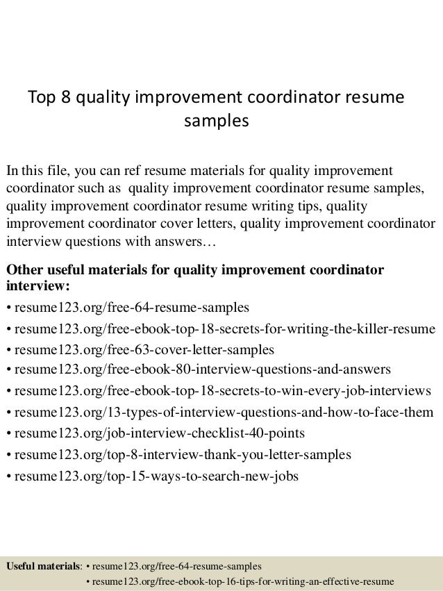 top 8 quality improvement coordinator resume samples receptionist job resume objective