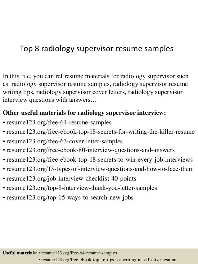 Top 8 radiology supervisor resume samples