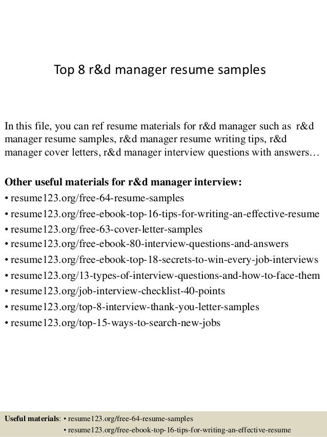 top 8 r d manager resume samples