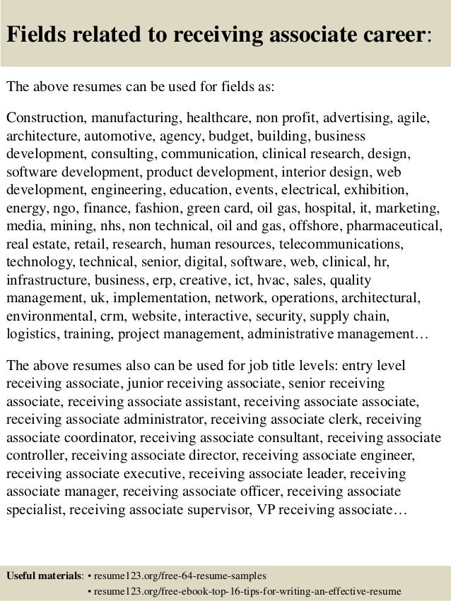 top 8 receiving associate resume samples sample receiving associate resume