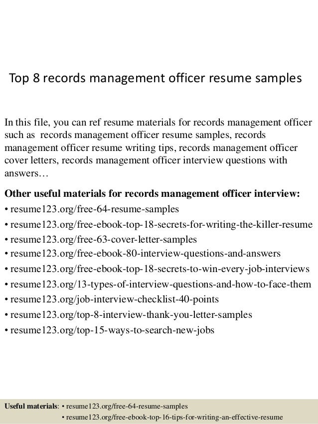top 8 records management officer resume samples records manager resume