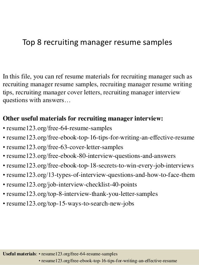 recruiting manager resume