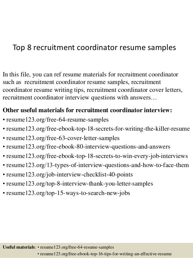 top 8 recruitment coordinator resume samples sample recruiting resume