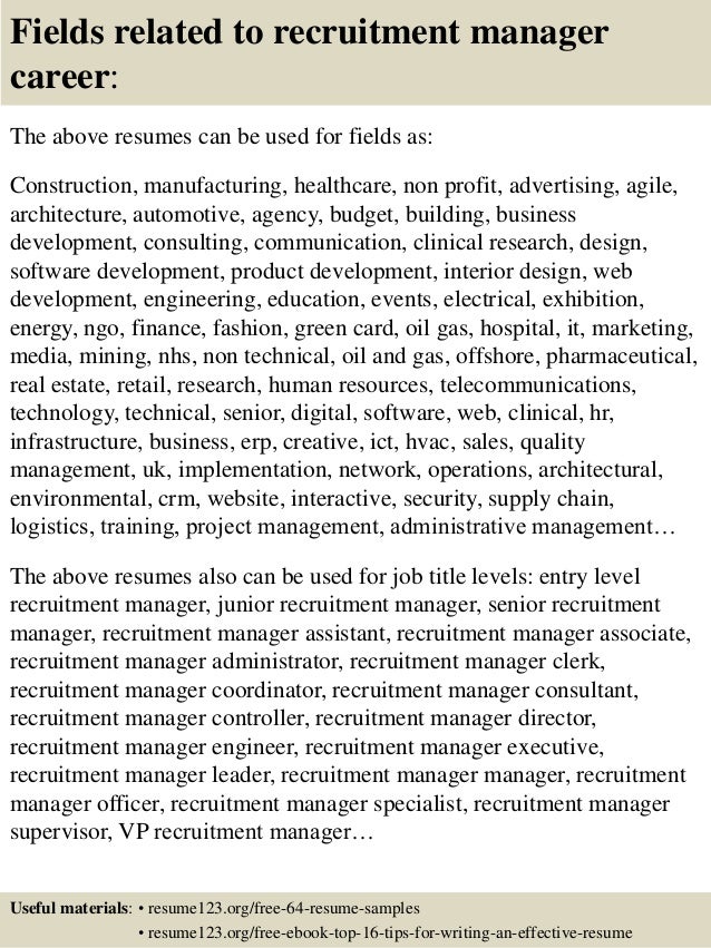 top 8 recruitment manager resume samples recruitment manager resumes