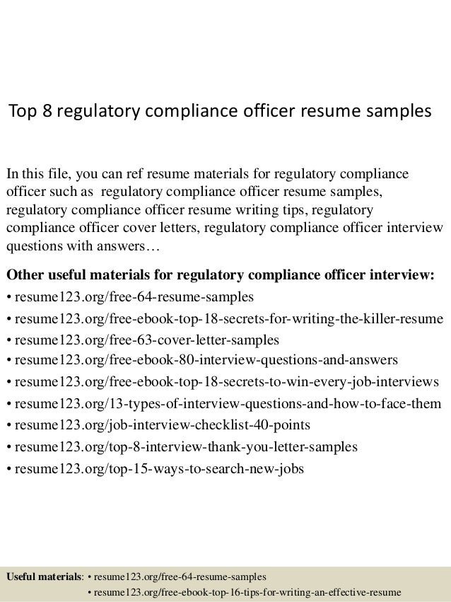 top 8 regulatory compliance officer resume samples resume compliance officer
