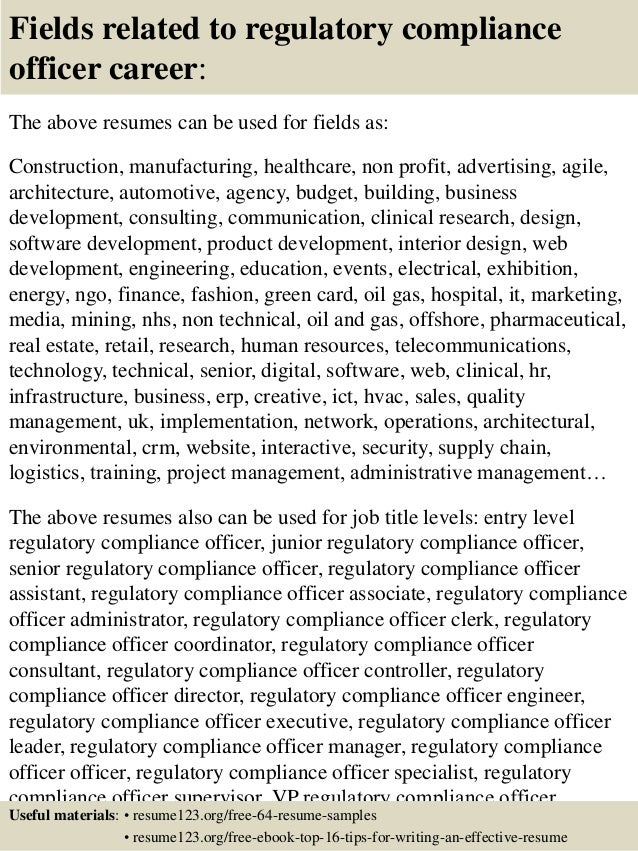 top 8 regulatory compliance officer resume samples