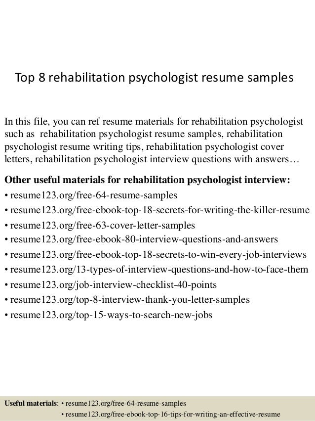 top 8 rehabilitation psychologist resume samples psychologist resume sample